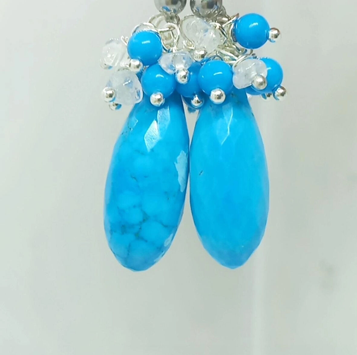 2387 Turkuaz kristal Kuvars el yapımı küpe