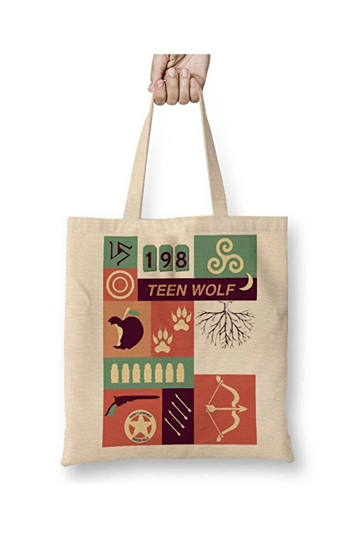Teen Wolf Piktogram Bez Çanta Uzun Saplı Alışveriş Çantası Plaj Çantası