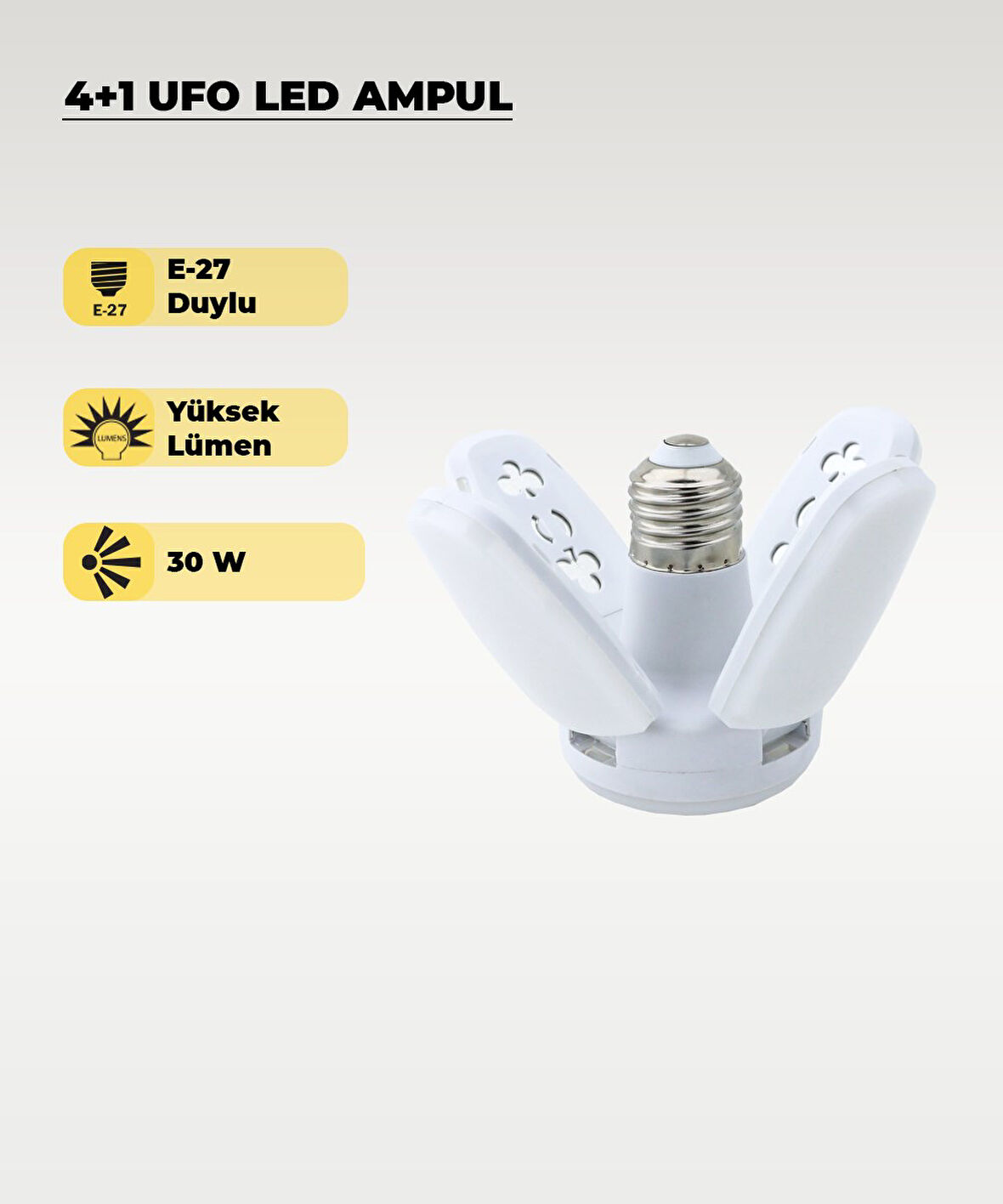 30W Mini Pervane 4+1 Kanatlı Ampul 6500K Beyaz Işık 