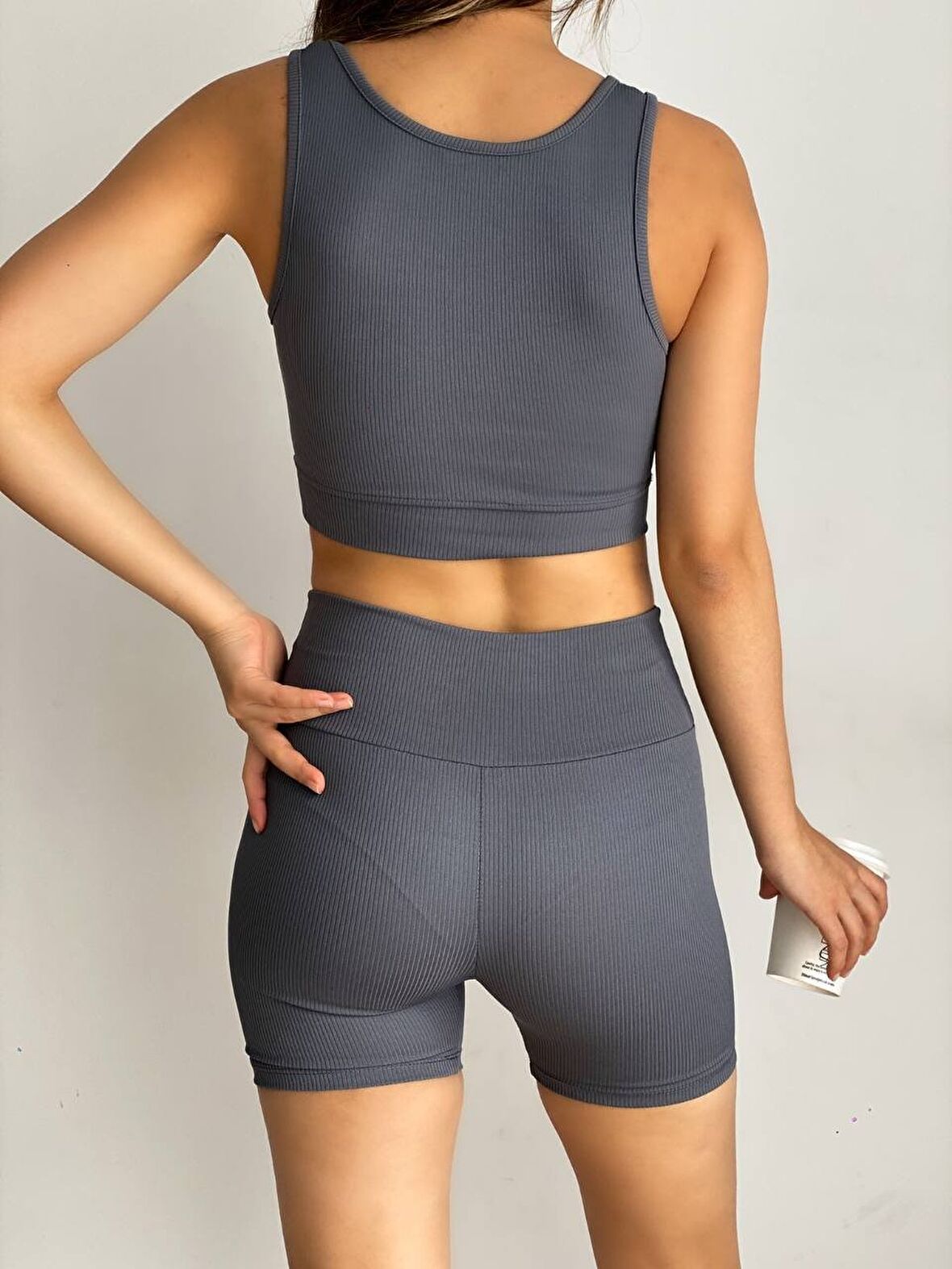 KADIN KISA SPOR FİTİLLİ CROP TAYT TAKIM
