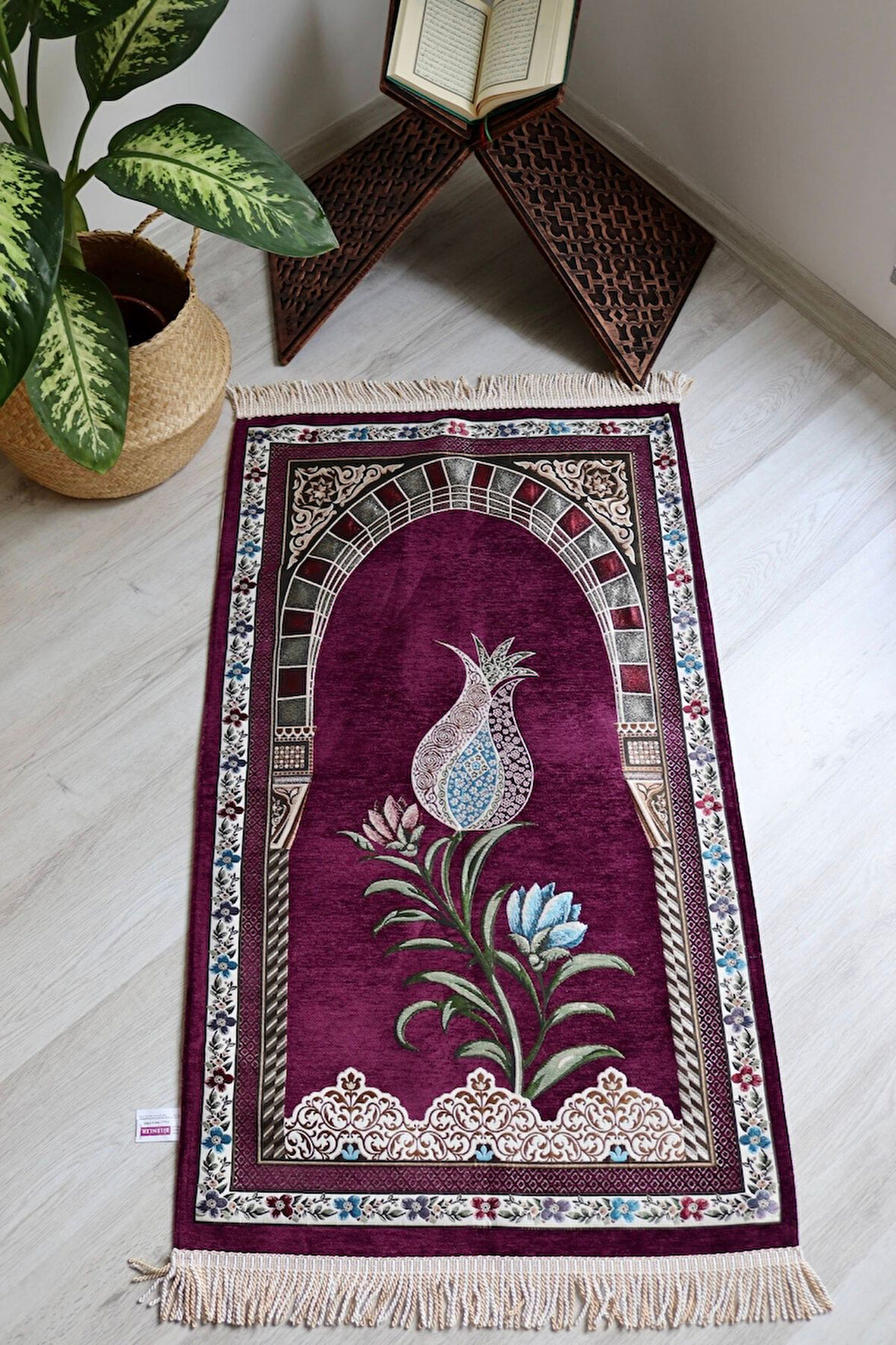 Lale Desenli Astarlı Lüks Seccade S1002 Gri