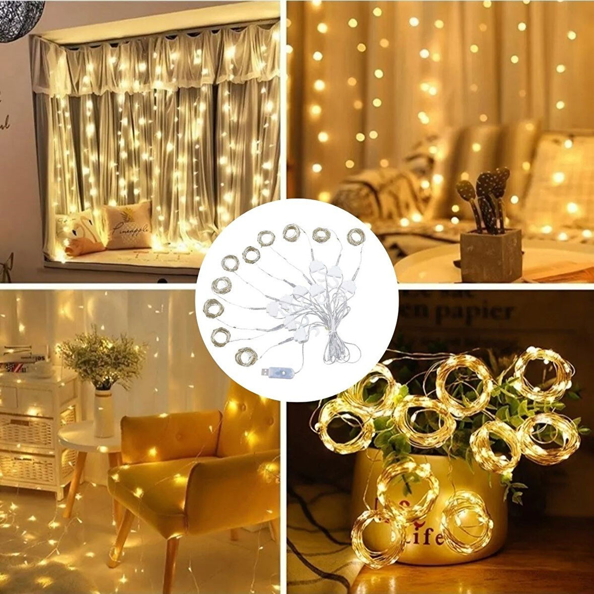CT-STONES® Uzaktan Kumandalı LED Perdeye Takılabilen Kancalı Işık Usb 3x3 Metre Peri Perde LED
