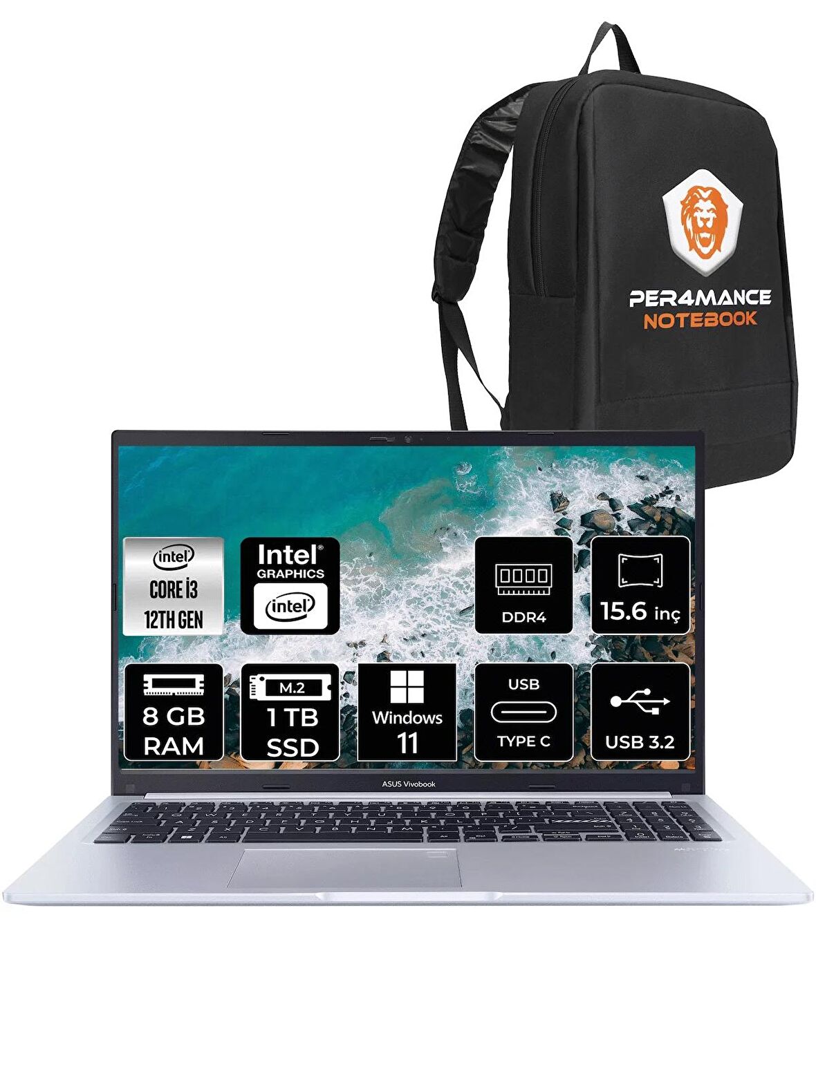 ASUS Vivobook 15 X1502ZA i3 1215U 8GB RAM 1TB SSD 15.6'' FHD W11HOME EJ1479 & PER4 ÇANTA