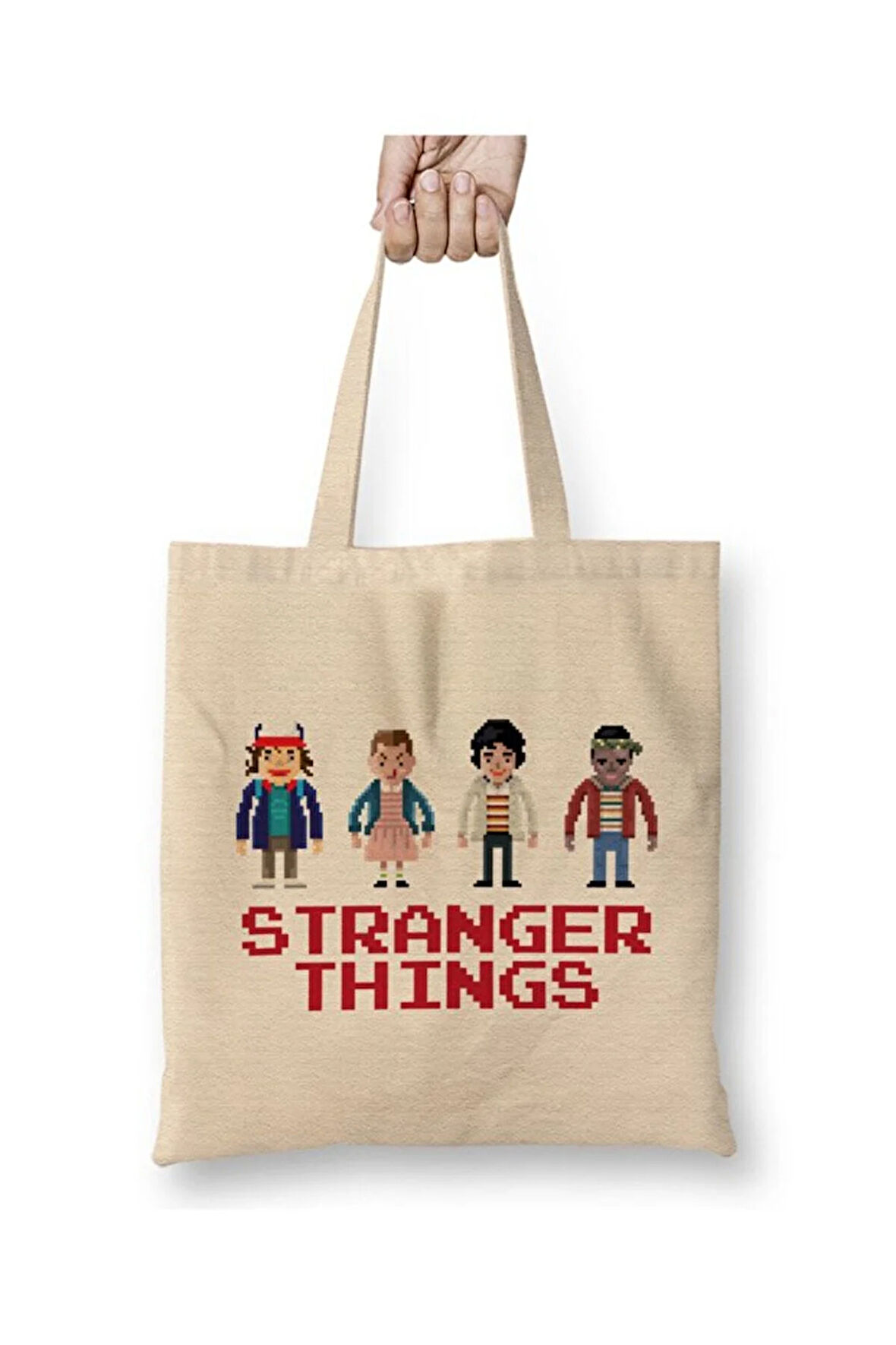 The Kids Of Stranger Things Pixellated Bez Çanta Uzun Saplı Alışveriş Çantası Plaj Çantası