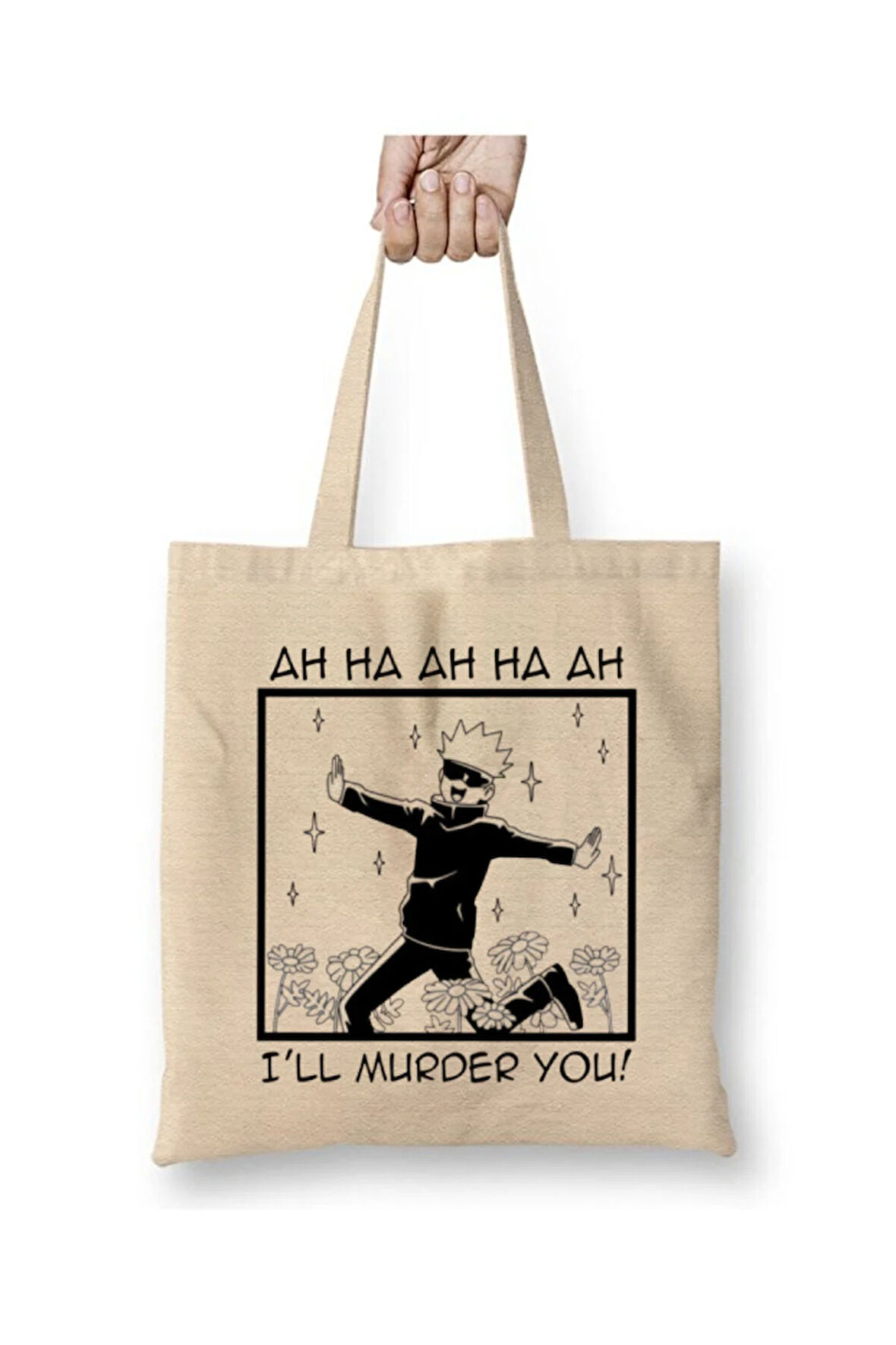 Satoru Gojo - Jujutsu Kaisen Anime Beyaz Bez Çanta Uzun Saplı Alışveriş Çantası Plaj Çantası