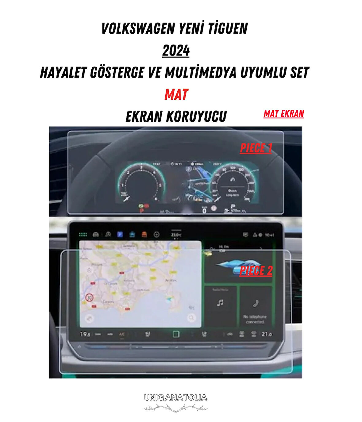 Volkwagen Tiguen 2024 Hayalet Gösterge ve Multimedya Uyumlu Set Mat Ekran Koruyucu