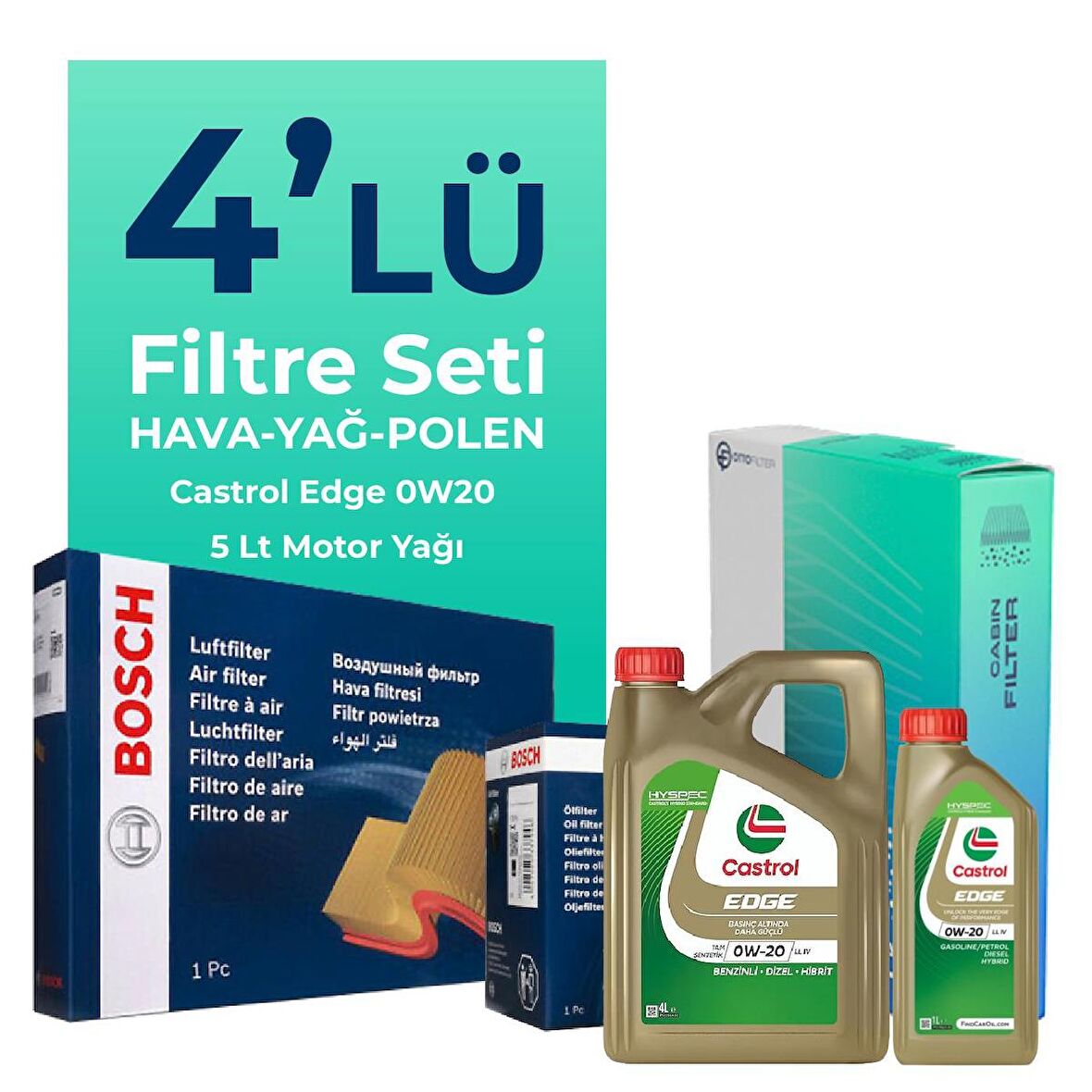 Bosch Audi Q2 35 Tfsi Filtre Bakım Seti Castrol Motor Yağlı (2016-2023) 4 Lü