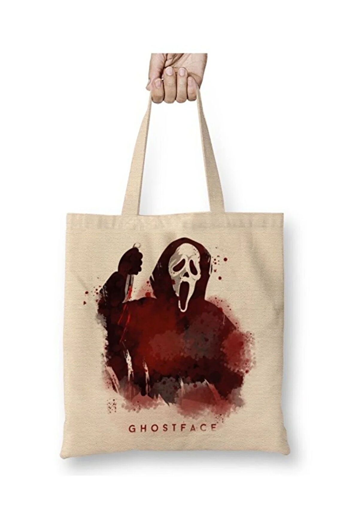 Scream Ghost Face Hayalet Beyaz Bez Çanta Uzun Saplı Alışveriş Çantası Plaj Çantası