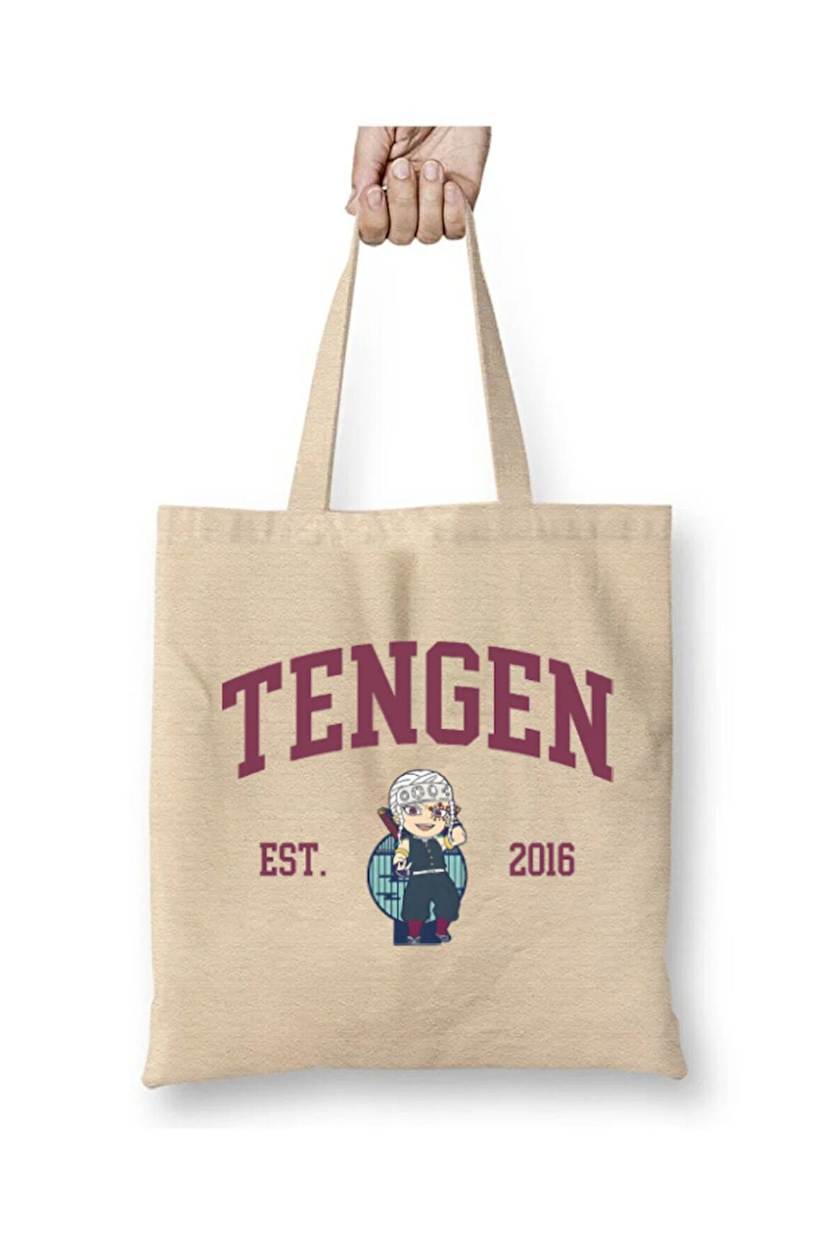 Demon Slayer Tengen Uzui Beyaz Bez Çanta Uzun Saplı Alışveriş Çantası Plaj Çantası