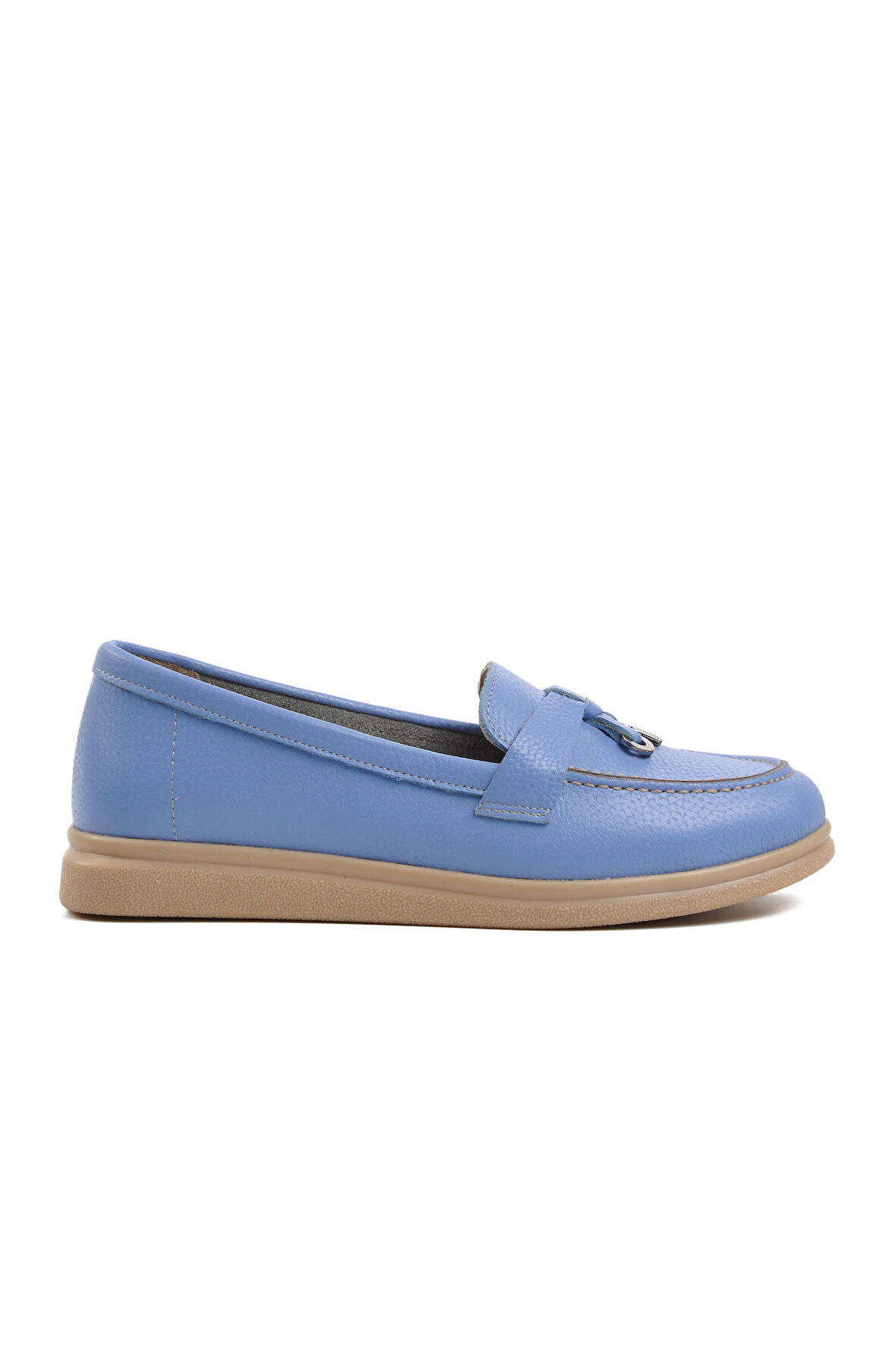 Ayakmod 23164 Bebe-Mavisi Hakiki Deri Kadın Loafer Ayakkabı