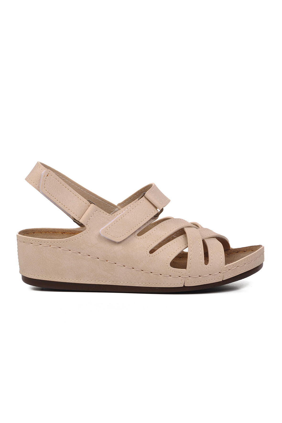 Ayakmod 09-985 Bej Kadın Dolgu Topuk Sandalet