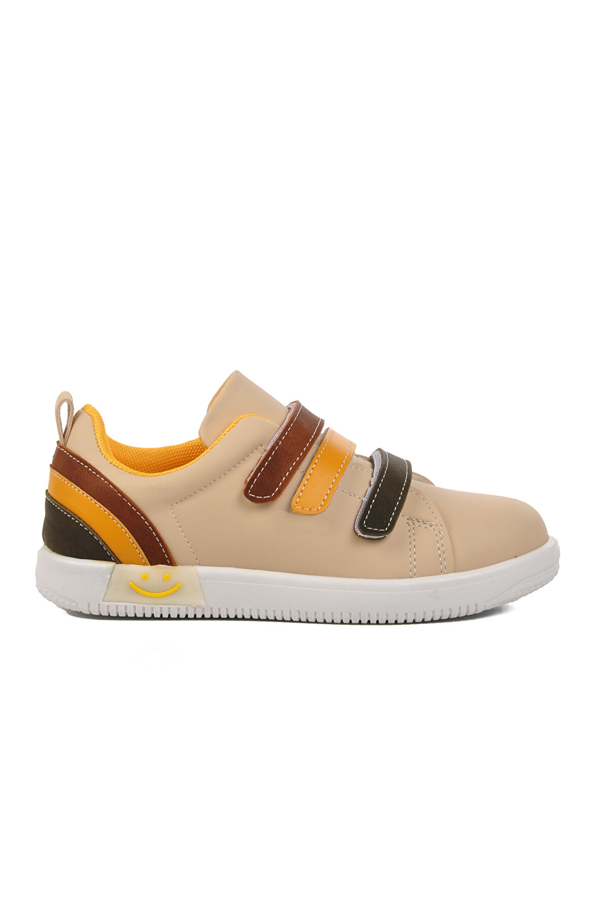 Walkway Bej-Sarı Unisex Cırtlı Çocuk Sneaker 6502-F 