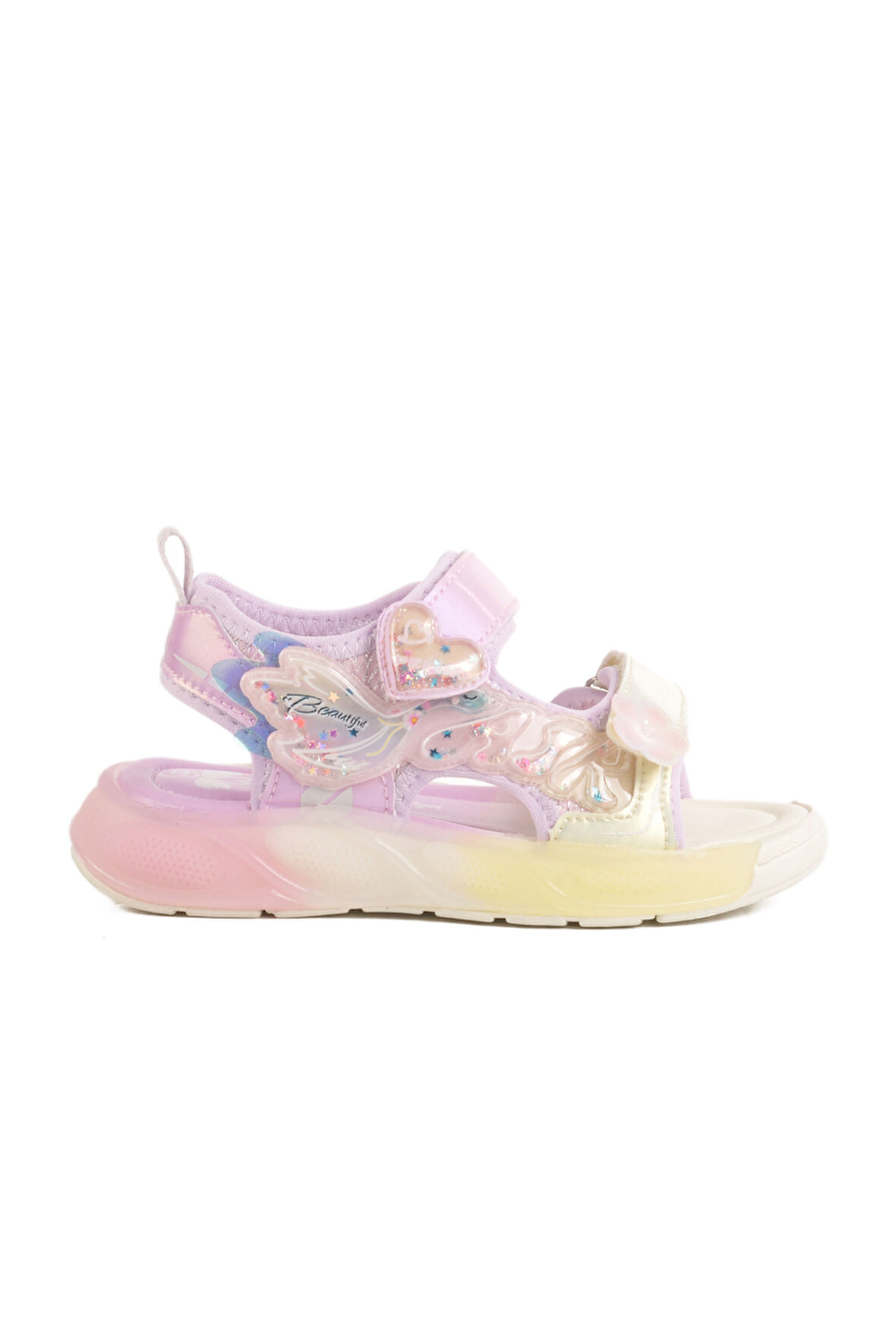 Lila Cırtlı Işıklı Anatomik Kız Çocuk Sandalet 1946 P