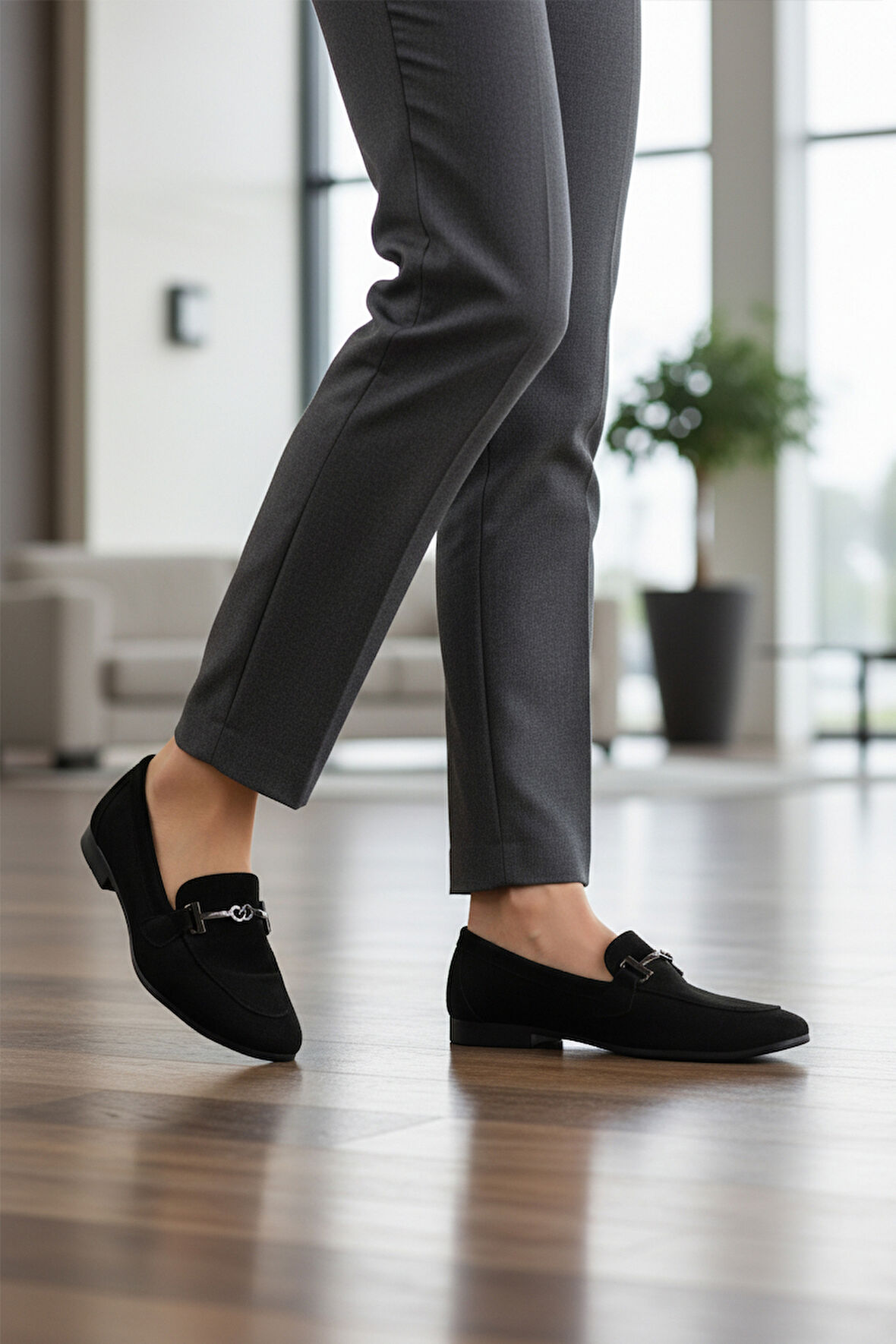 Siyah Süet Hafif Esnek Kadın Casual Ayakkabı 572433 Z