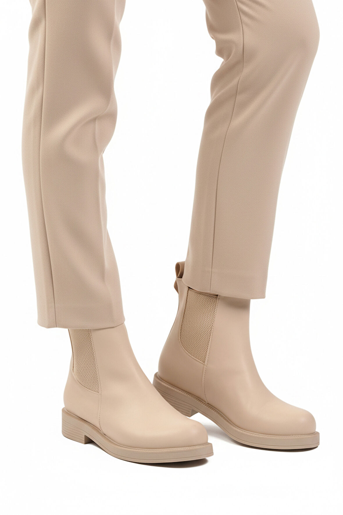 Bej Cilt Polarlı Kolay Giyilebilir Kaymaz Kadın Chelsea Bot 284097 Z