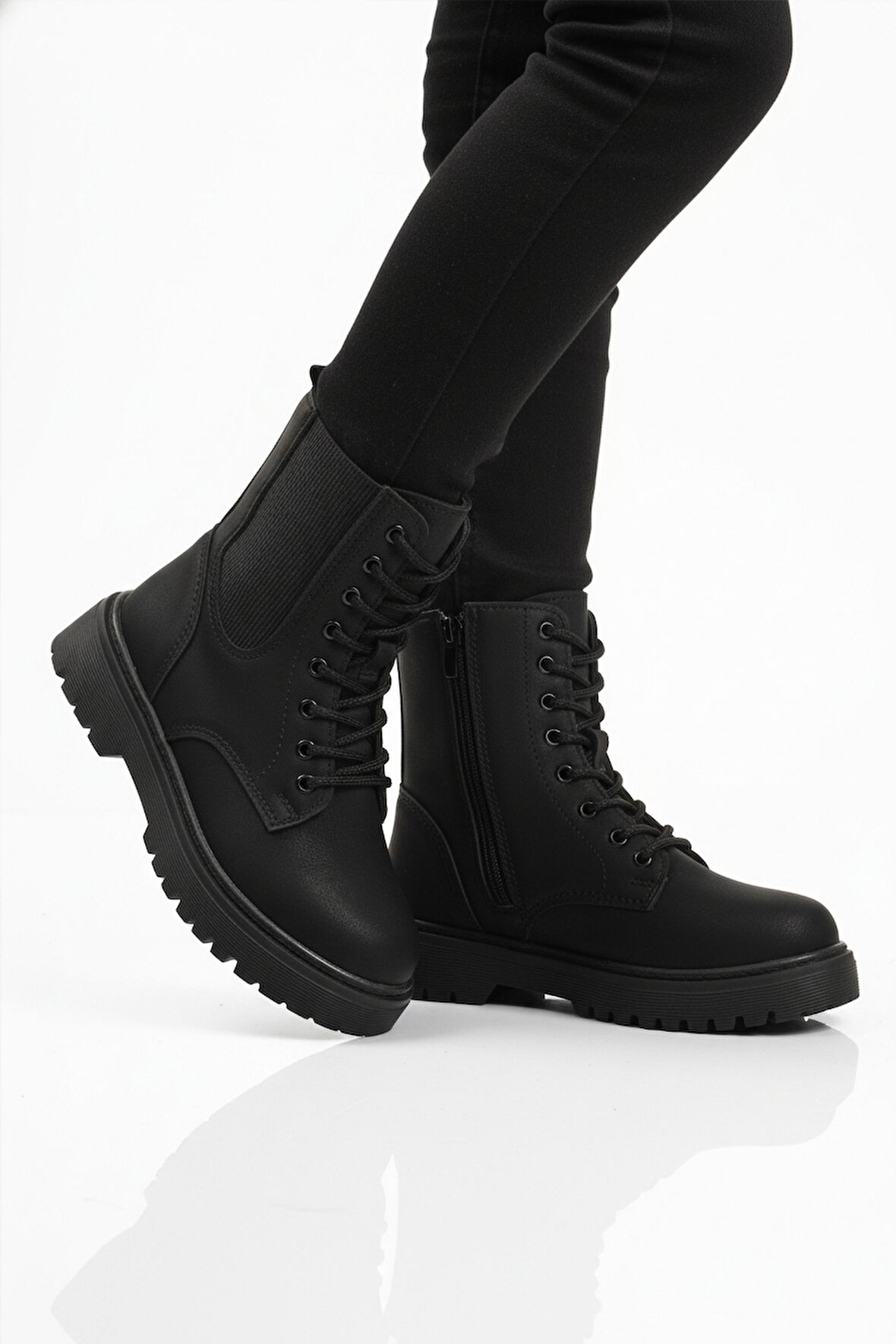 Siyah Zümrüt Polarlı Kaymaz Soğuğa Dirençli Deri Çocuk Bot Tuno 07 F