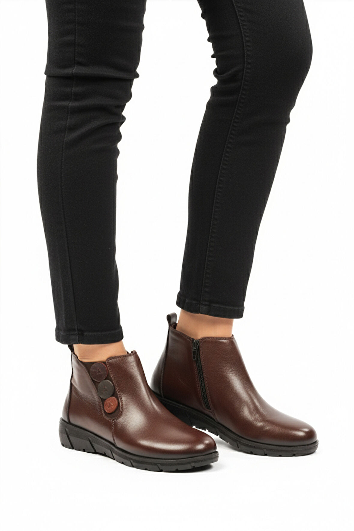 Kahve Hakiki Deri Anatomik Kaymaz Taban Kadın Bot Z406 Z