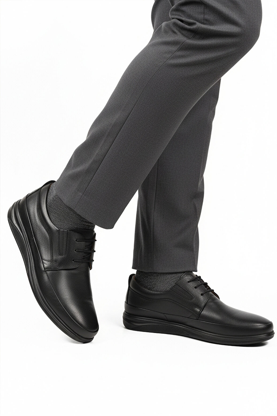 Siyah Bağcıklı Jel Taban Anatomik Hakiki Deri Erkek Casual Ayakkabı 478 M