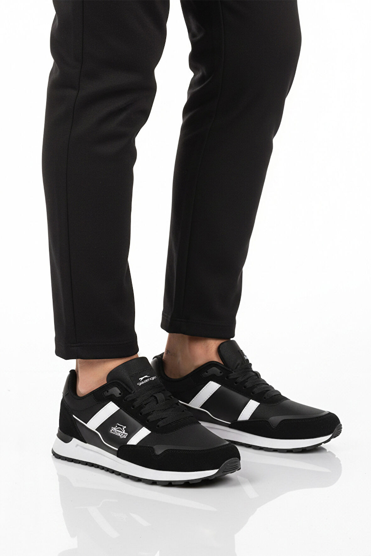 Siyah Beyaz Bağcıklı Cilt Erkek Spor Ayakkabı Optica M