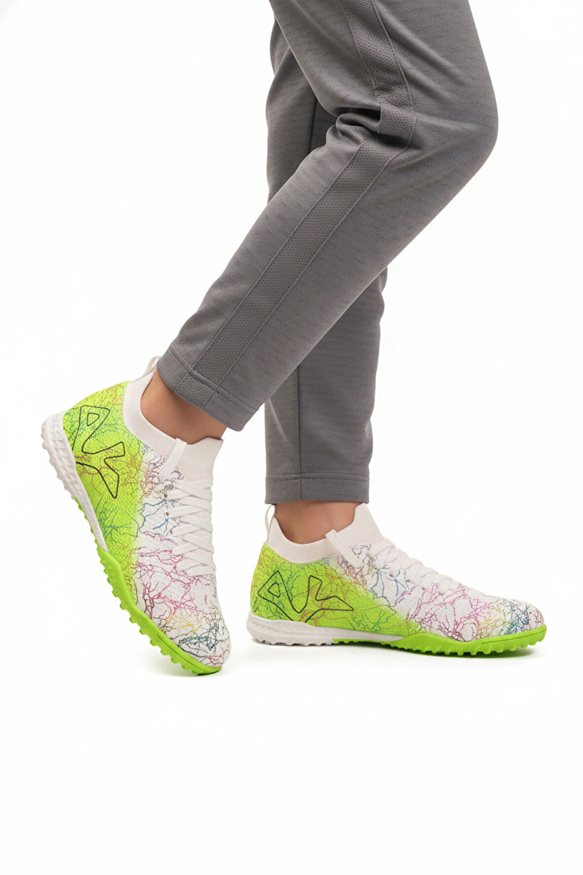 Beyaz Yeşil Bilekten Lastikli Unisex Halı Saha Ayakkabısı GH-252-153 G