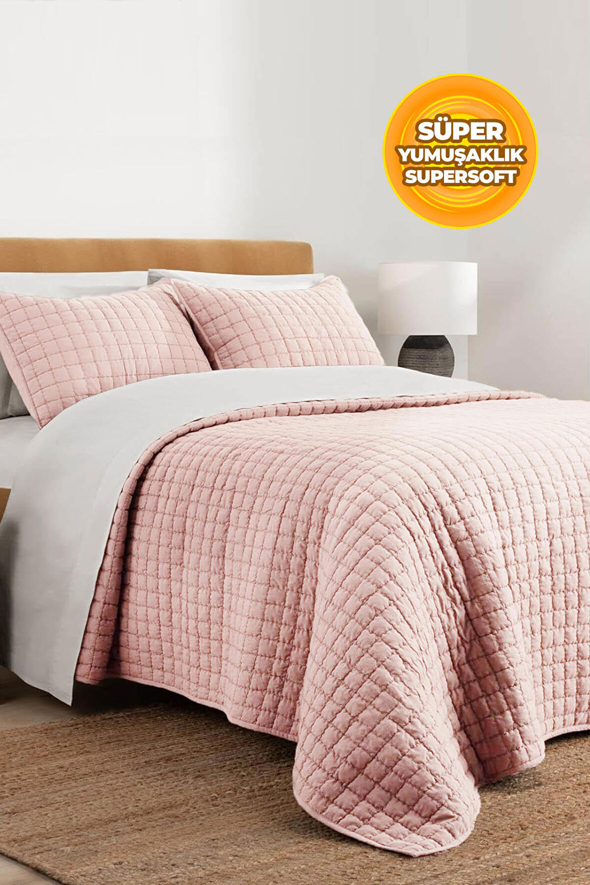 Joy Pamuklu Yatak Örtüsü Seti Çift Kişilik 3 Parça Elyaf Dolgulu Yumuşak Günlük Yıkanabilir