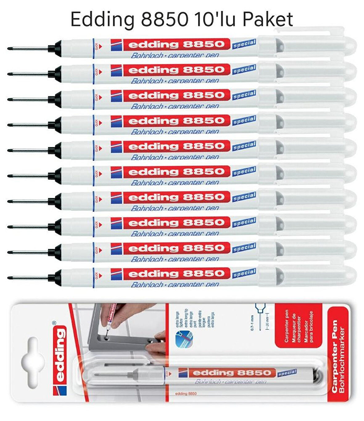 Edding 8850 Montaj İşaretleme ve Marangoz Kalemi 10'lu Paket