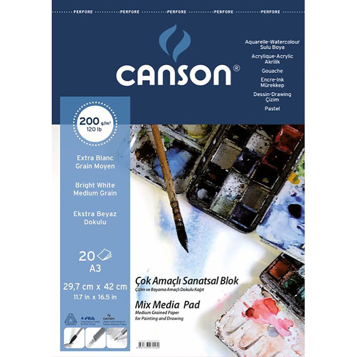 Canson Fineface Çok Amaçlı Resim Blok 200 gr A3 20 Yp