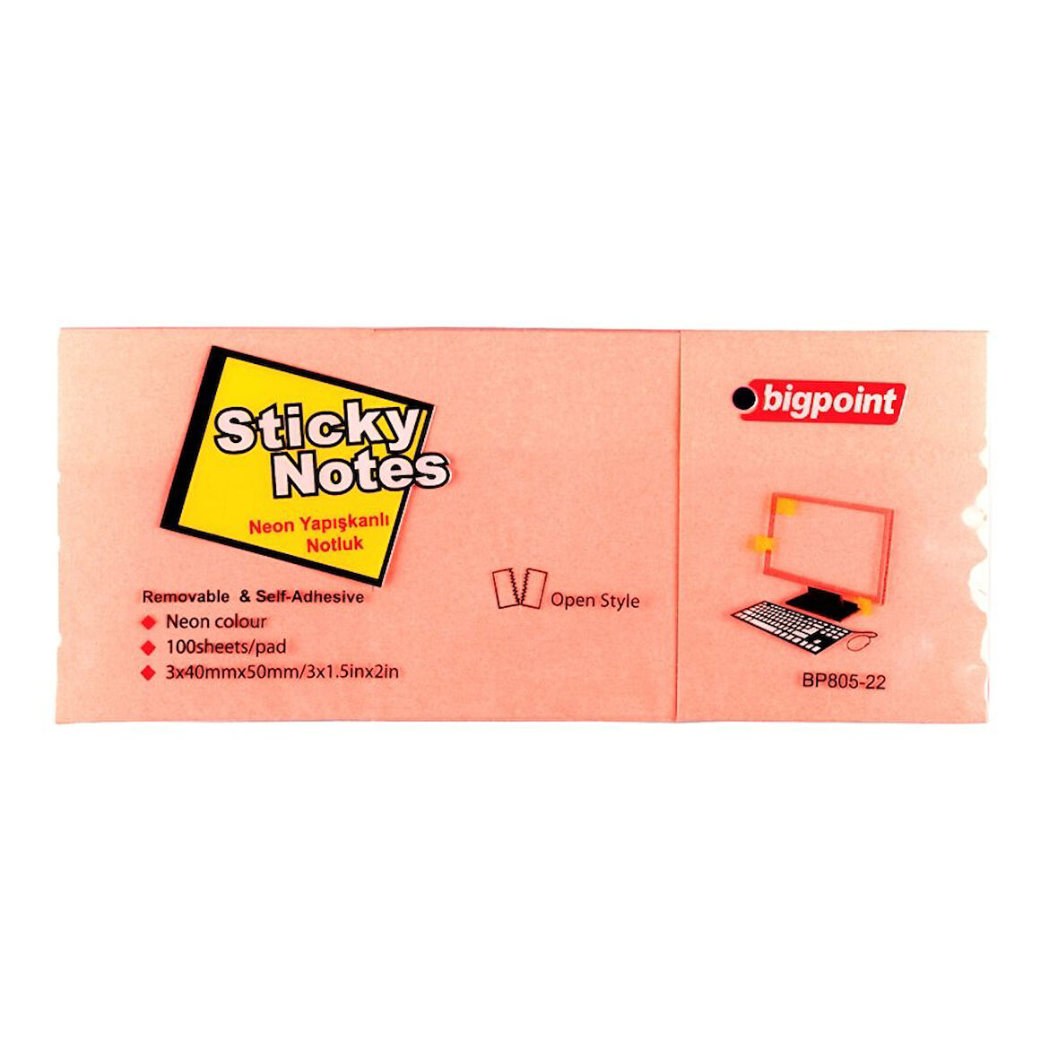 Bigpoint Yapışkanlı Not Kağıdı 3'lü 40x50mm Neon Pembe