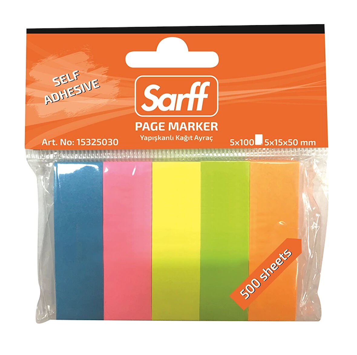 SARFF 5X15X50MM FOSFORLU RENKLER KAĞIT AYRAÇ(5X100) - 500YP