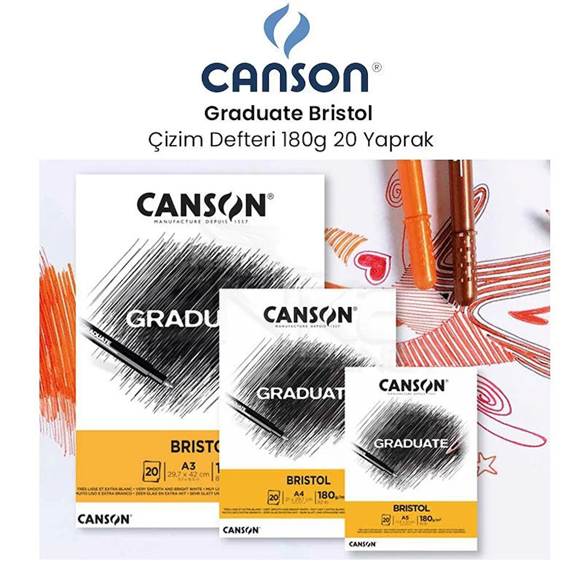 Canson Graduate Bristol Çizim Defteri 180g 20 Yaprak