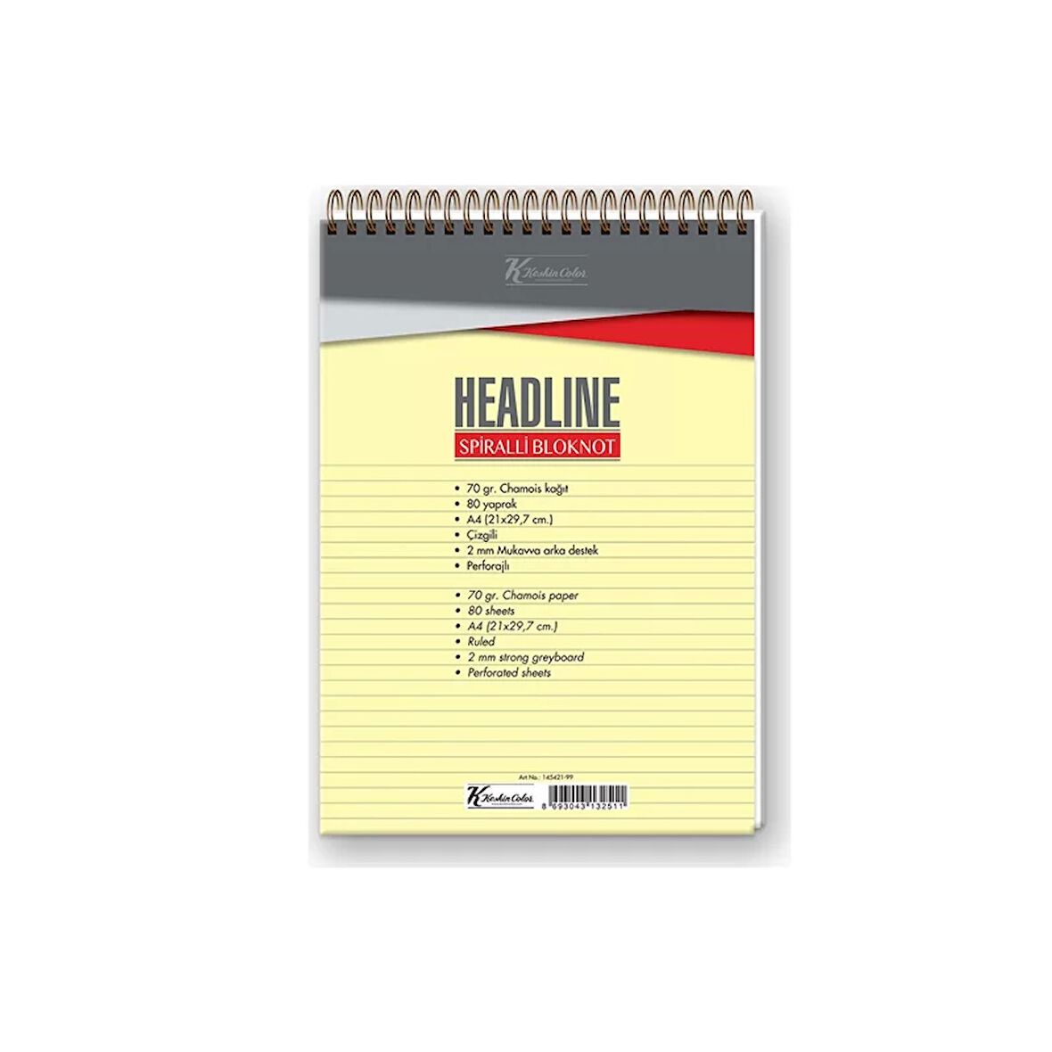 KESKİN HEADLİNE SPİRALLİ BLOKNOT A4 ÇİZGİLİ 80 YAPRAK (145421)