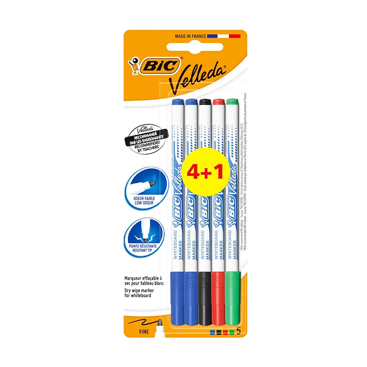 BİC 1721 VELLEDA ÇOCUK BEYAZ TAHTA KALEMİ 4+1 RENK BLİSTER (875698)
