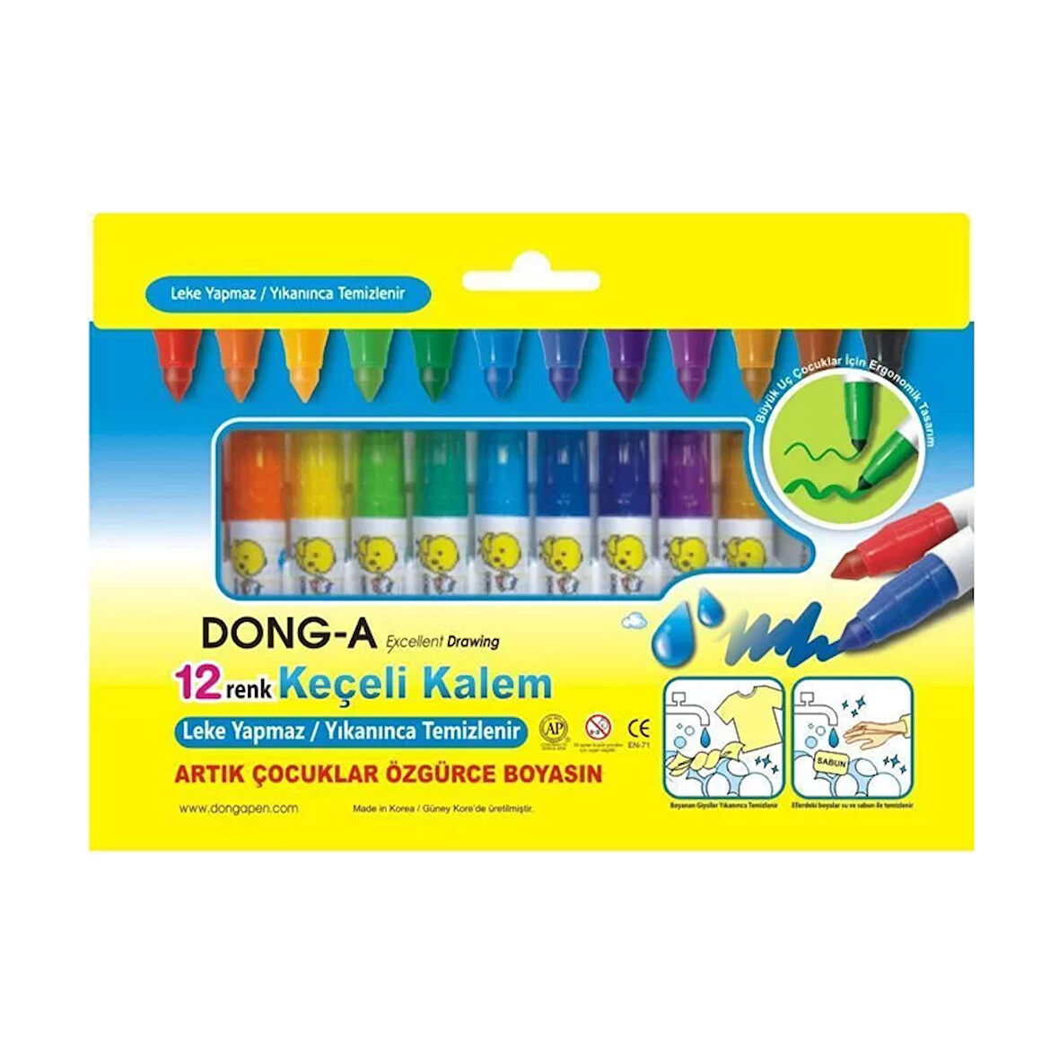 DONG-A 239313 YIKANABİLİR JUMBO KEÇELİ KALEM 12 RENK
