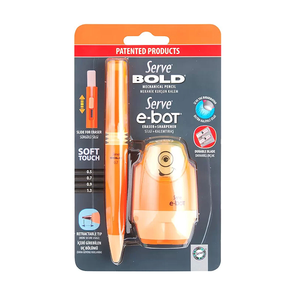 Serve Bold Versatil Kalem+Silgi+Kalemtıraş Seti 07 Fosforlu Turuncu (Sv-Be)