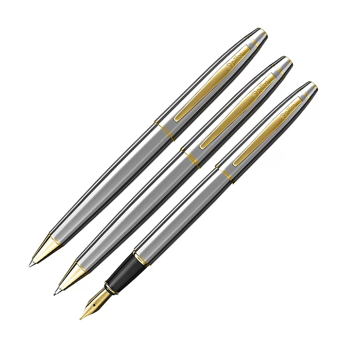 SCRİKSS 35 DOLAM KALEM+TÜKENMEZ KALEM+VERSATİL KALEM SETİ GOLD-KROM