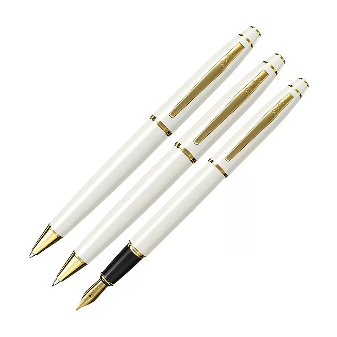 SCRİKSS 35 DOLAM KALEM+TÜKENMEZ KALEM+VERSATİL KALEM SETİ GOLD-BEYAZ