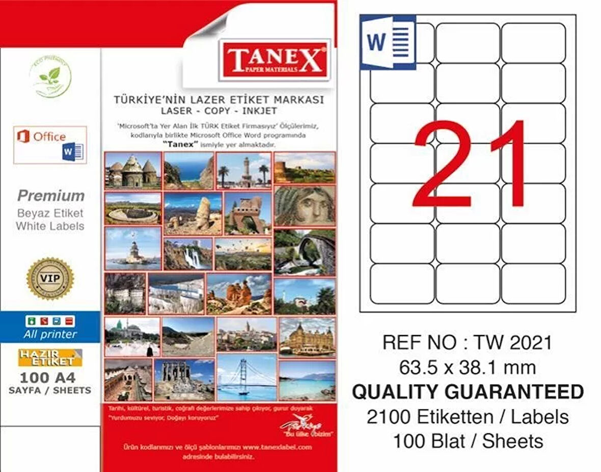 Tanex TW-2021 Laser Etiketi (63,5 x 38,1 mm)