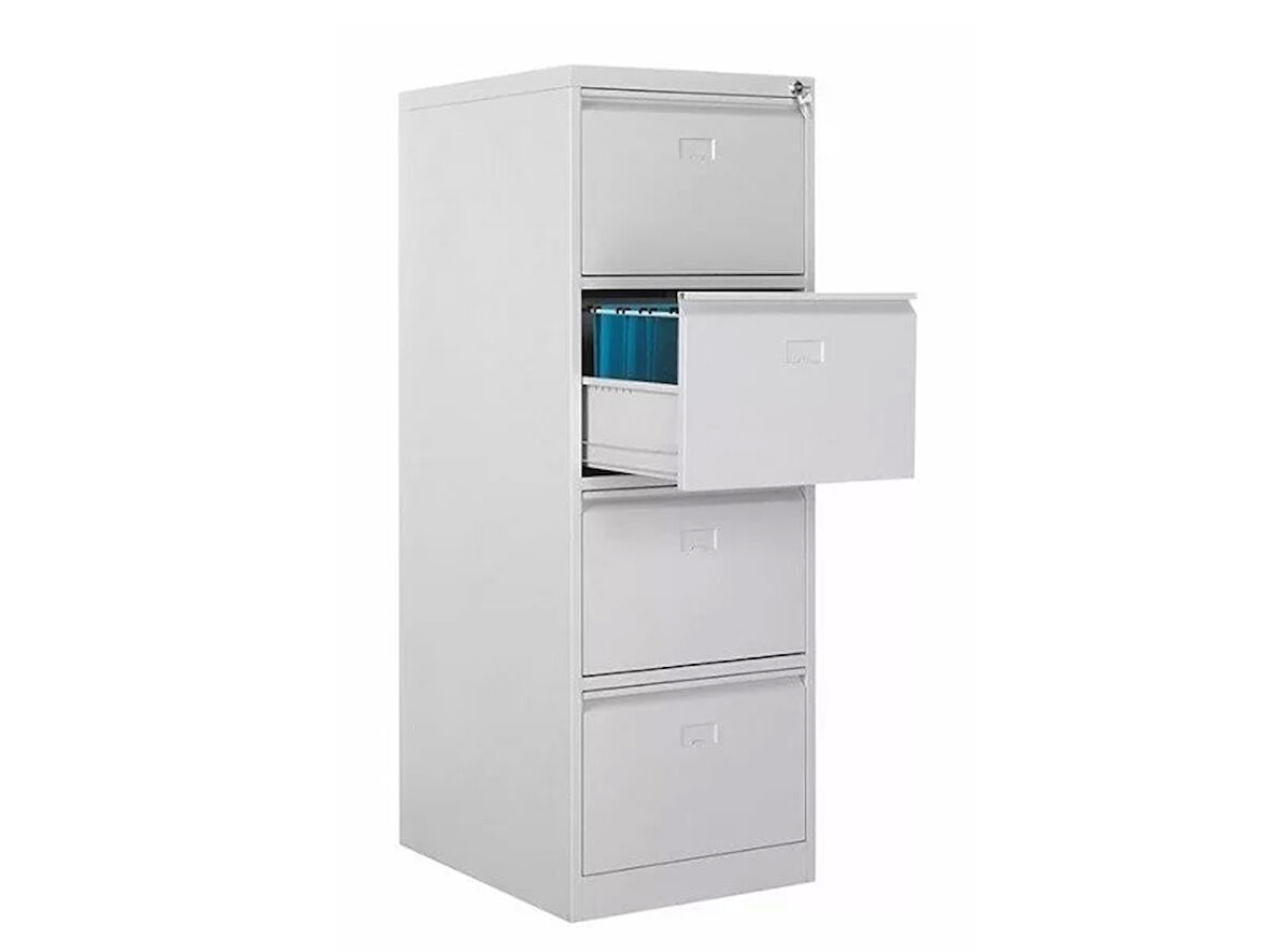 Dört Çekmeceli Metal Kartoteks Askılı Dosya Dolabı Gri
