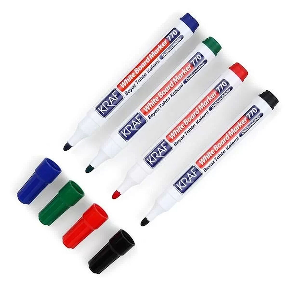 Kraf 770 Doldurulabilir Beyaz Yazı Tahtası Kalemi 4'LÜ PK (Yuvarlak Uçlu)
