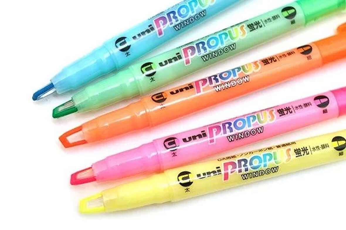 Uni Ball Propus Çift Uçlu Cep Tipi Fosforlu Kalem (5 li Paket)