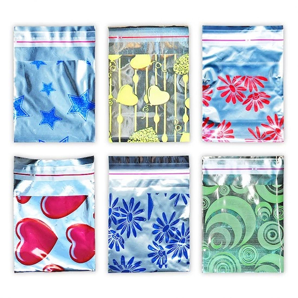 METALİZE BANTLI BASKILI HEDİYE POŞETİ (7X10) 100 adet