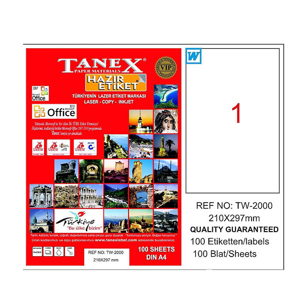 TANEX 2000 LASER ETİKET 210x297mm 1x100 100 ADET