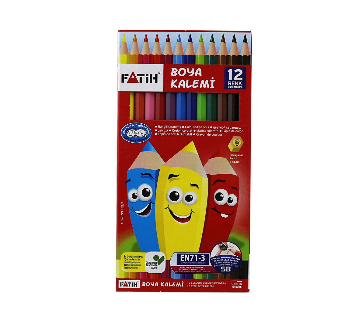 FATİH 12 RENK KURU BOYA 1/1 TAM BOY 33112