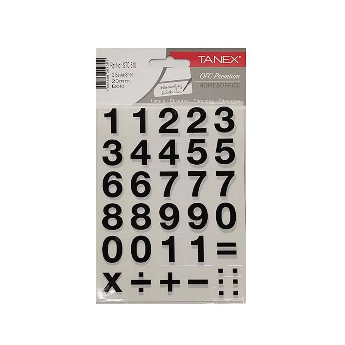 TANEX STC-510 RAKAM ETİKETİ 20mm 2Lİ POŞET