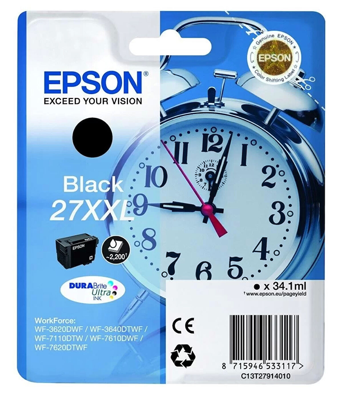 EPSON C13T27914010 SİNGLEPACK BLACK 27XXL DURABRİTE ULTRA INK 34,1 ML -WF-3620DWF , WF-7110DTW, WF-7610DWF