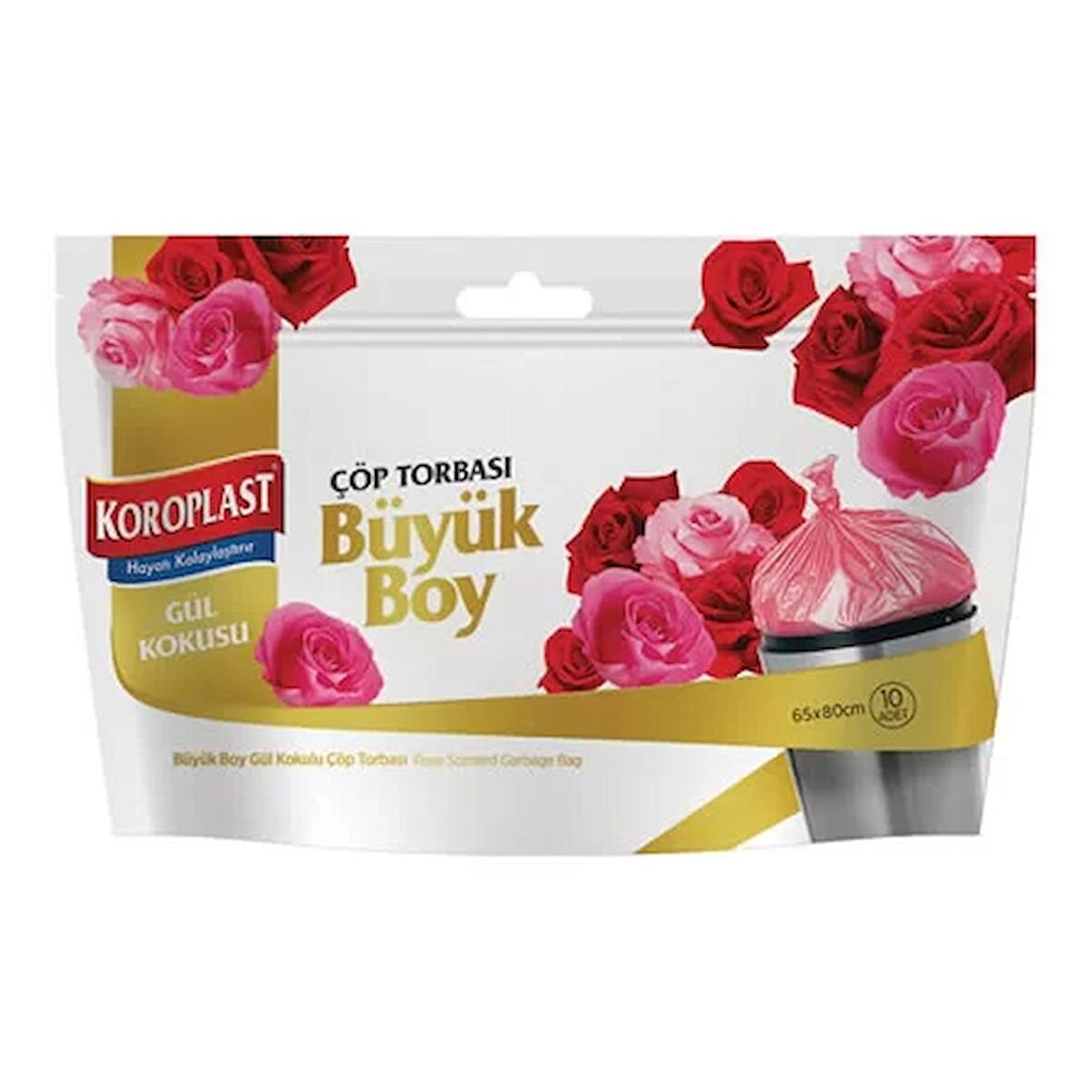 Koroplast Gül Kokulu Pembe Büyük Boy Çöp Torbası 65x80cm (10 lu Paket)