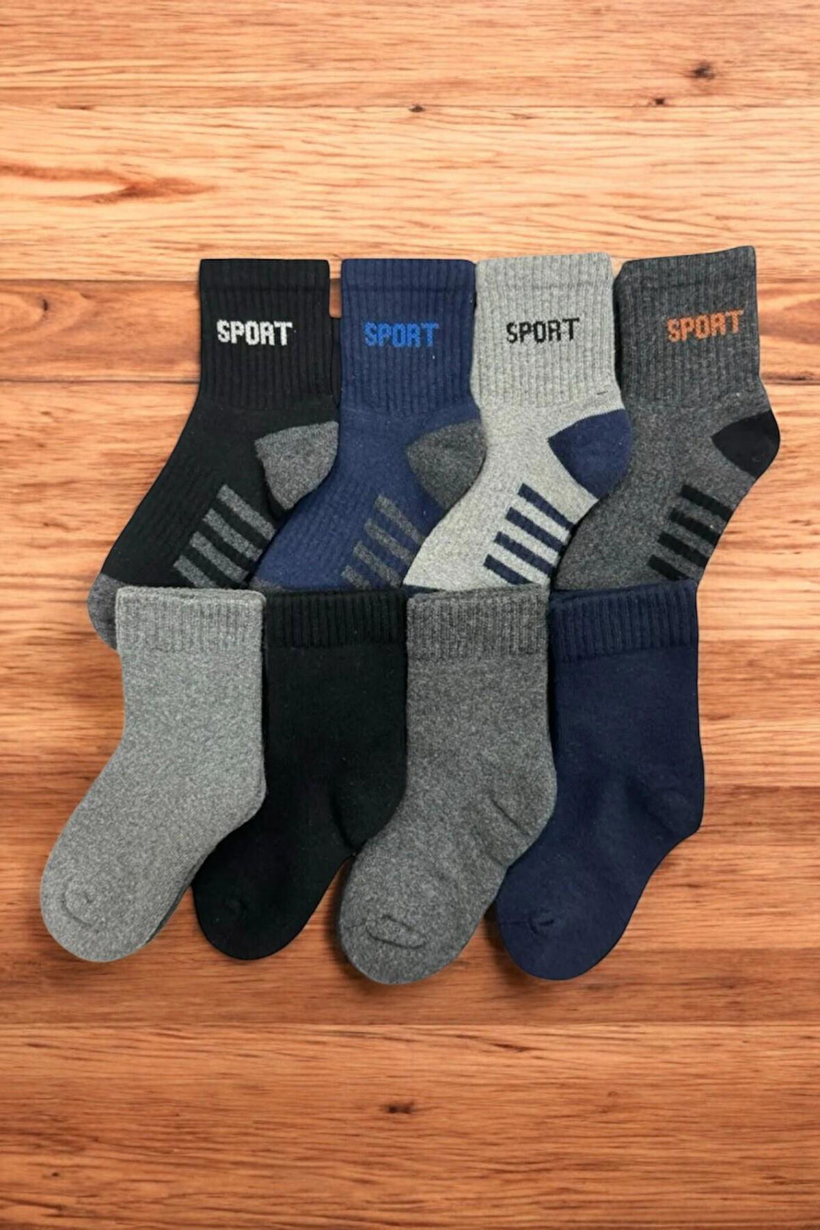 8 Çift Burun Dikişsiz Sport Desenli Kışlık Kalın Havlu Çocuk Soket Çorap