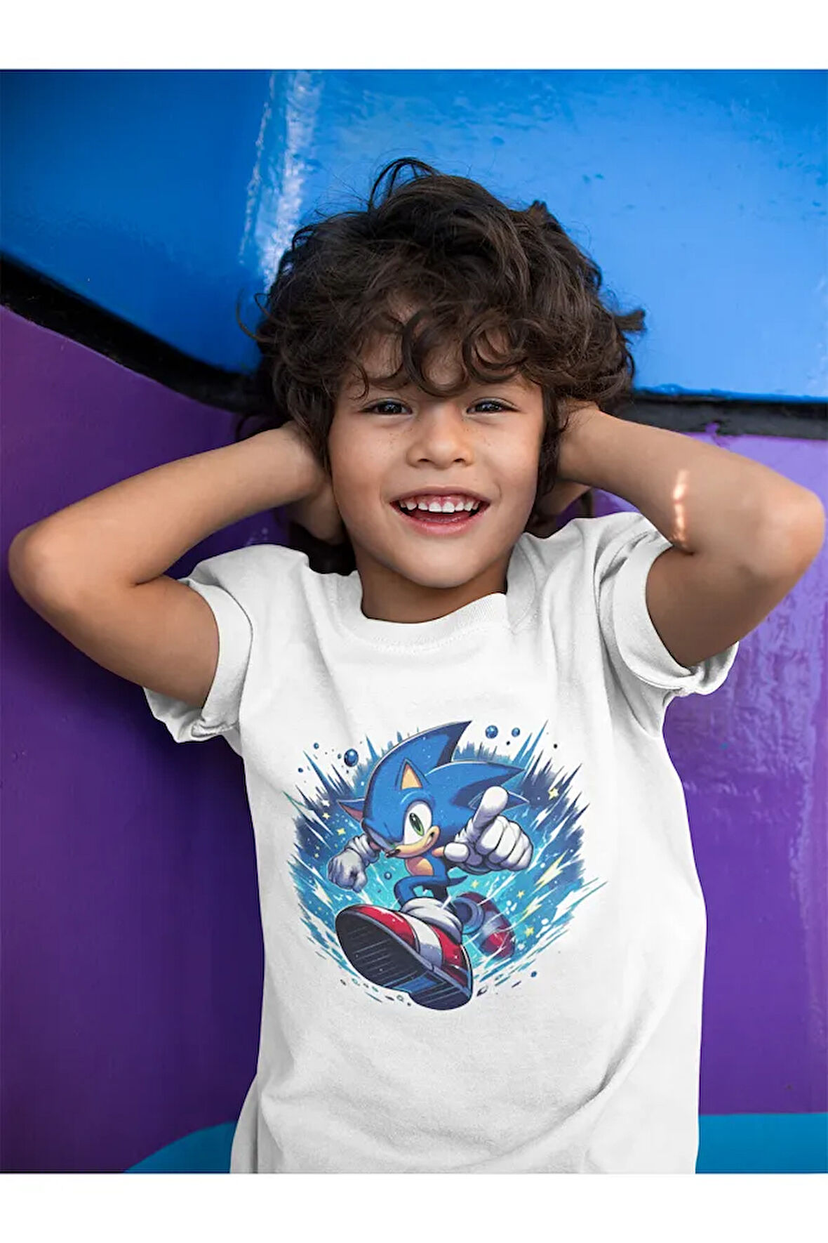Süper Sonic Baskılı Unisex Çizgi Film Çocuk Tişört (1-12 YAŞ)