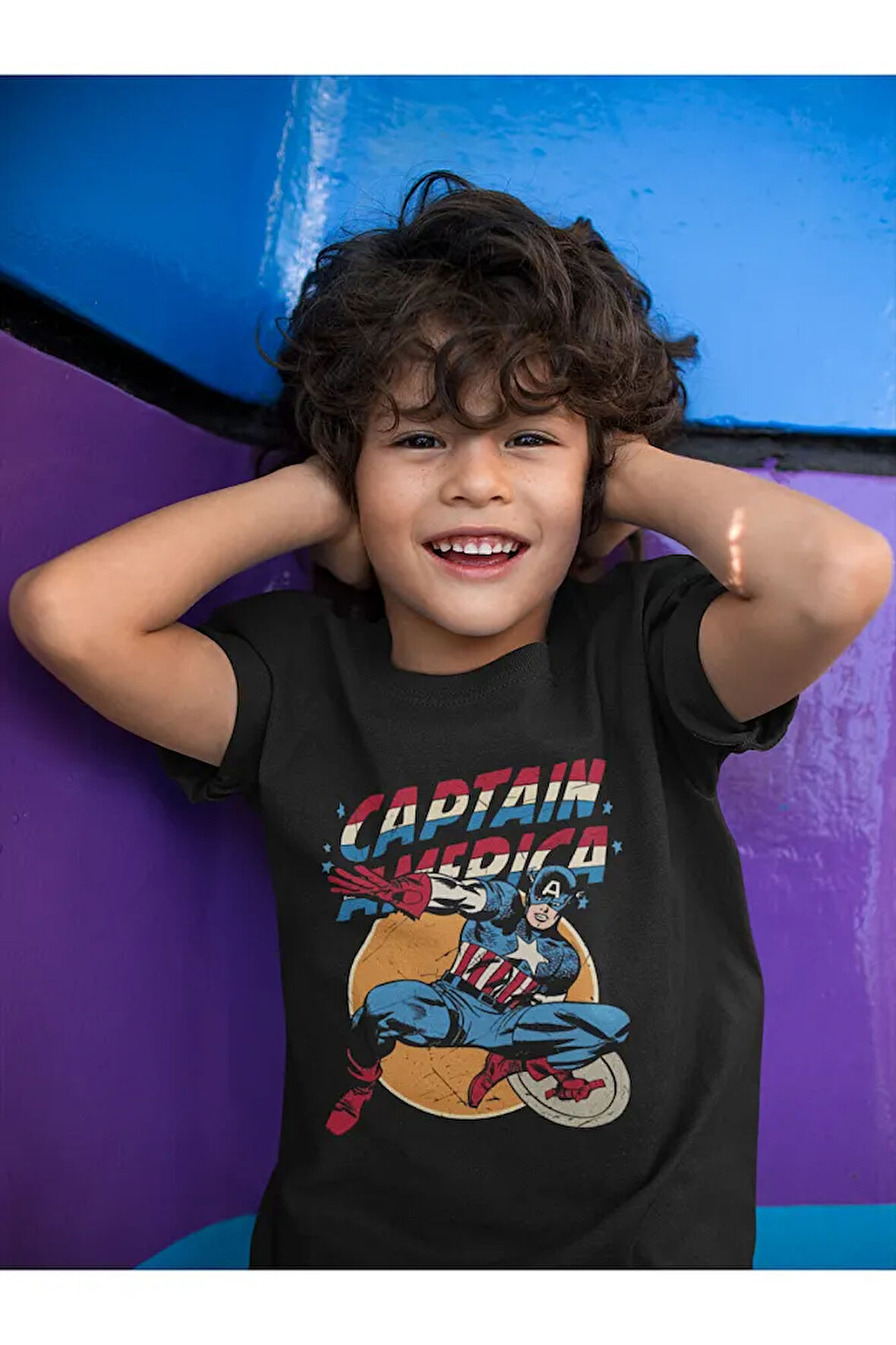 Tasarım Kaptan Amerika Baskılı Unisex Avengers Film Çocuk Tişört (1-12 YAŞ)