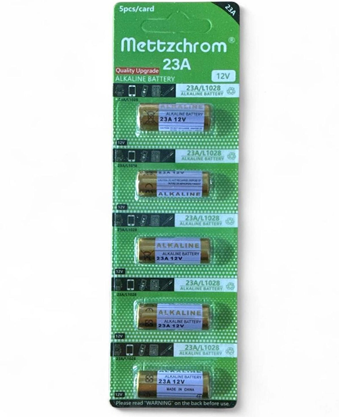Mettzchrom 23A 12V Alkalin Pil Garaj Bariyer Kepenk Oyuncak Alarm Kumandası Kapı Zili Pili 5 Adet A23 E23A MN21 MS21 L1028 VA23GA